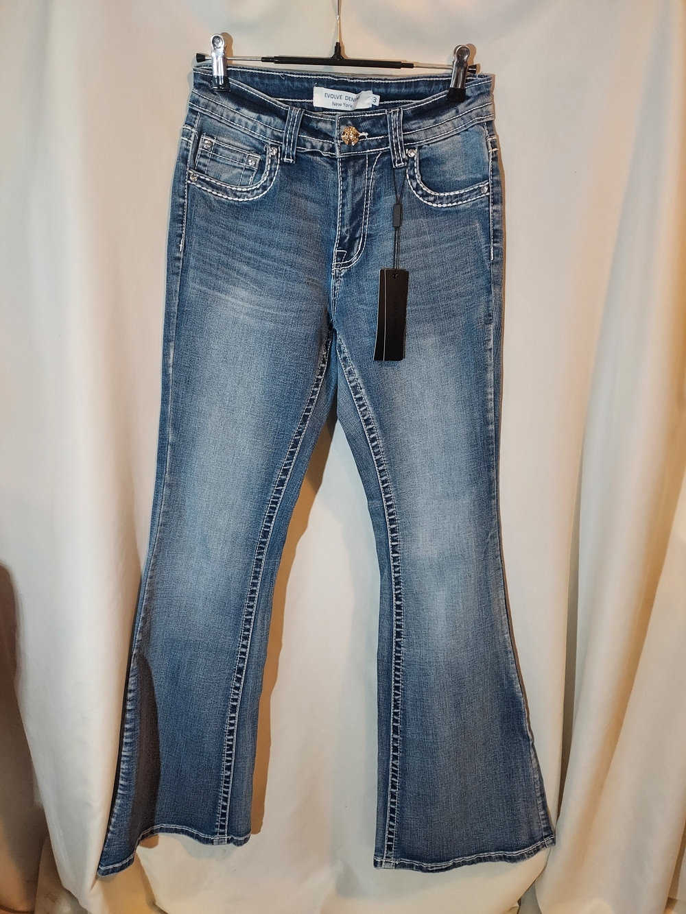 Evolve Denim Y2K Style Embellished Pocket Flare Jeans Size 3
